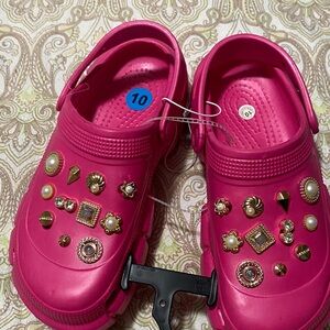 CROCS Pink Sandals with Gold Accents